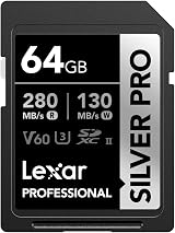 Lexar Silver Pro SD Card 64GB UHS-II V60 U3 C10 SDXC Read 280MB/s