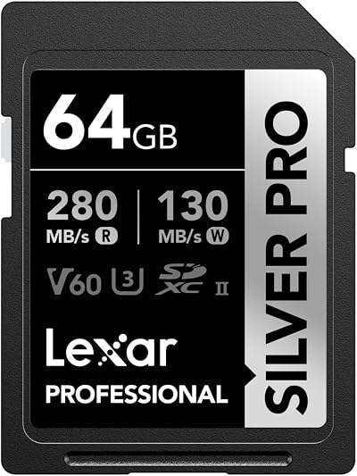 Lexar Silver Pro SD Card 64GB UHS-II V60 U3 C10 SDXC Read 280MB/s