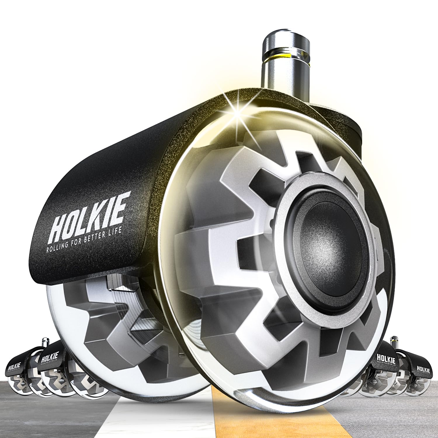 HOLKIE Office Chair Wheels 10x22mm 1KEA ONLY 2 Inch Castors Replacement, Grey Dual Rubber Smooth & Silent Desk Chair Casters Wheels-Set of 5 For Hardwood Floors & Carpet Computer Gaming Rollers