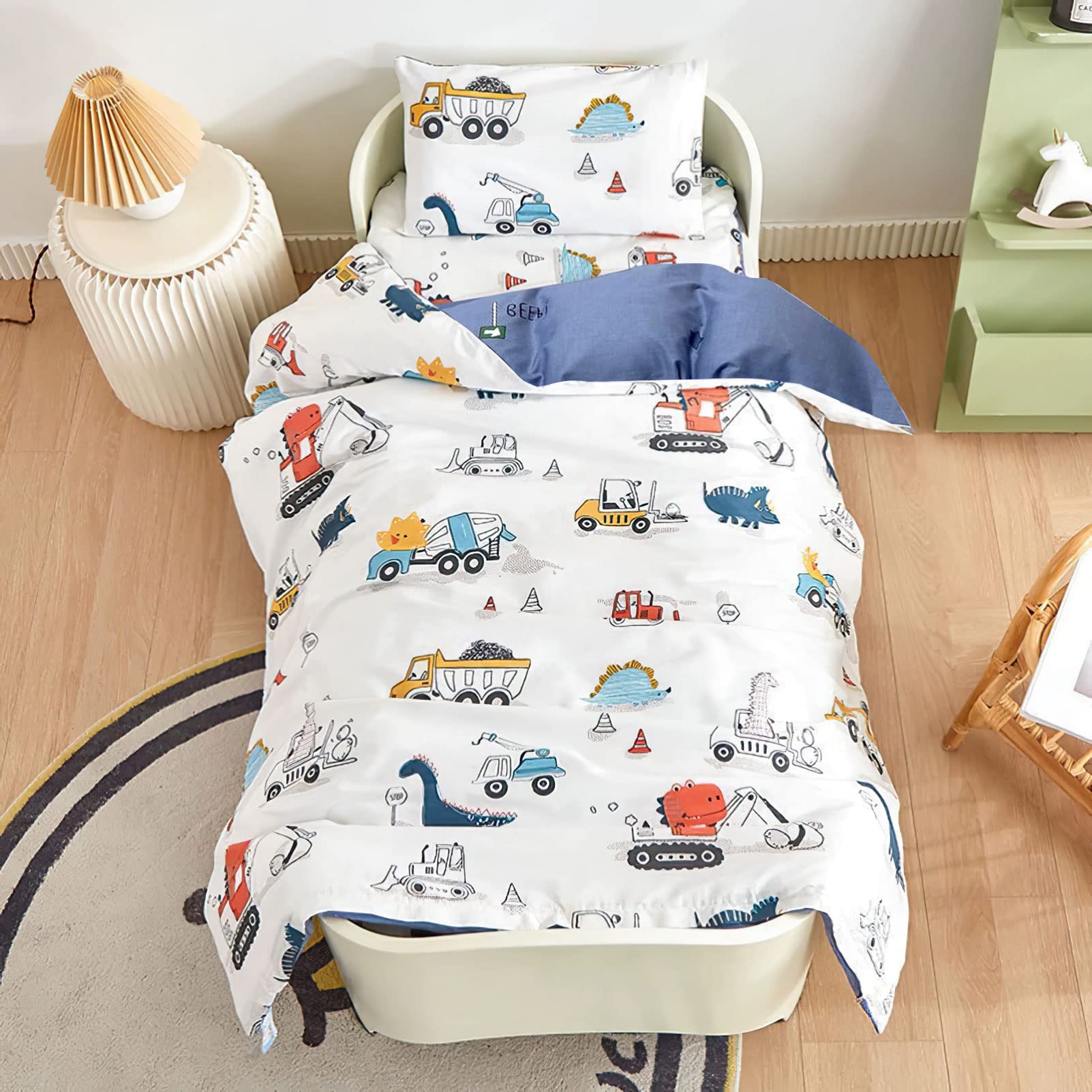 Toddler's Bed Linen Cotton Bed Linen for Baby Dinosaur with Zip Duvet Cover Bedding Set 100 x 135 cm + 40 x 60 cm, 2-Piece Set