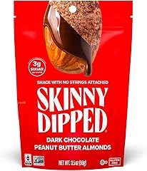 SkinnyDipped Dark Chocolate Peanut Butter Almonds, Healthy Snack, Plant Protein, Gluten Free, 3.5 oz Resealable Bags, Pack of