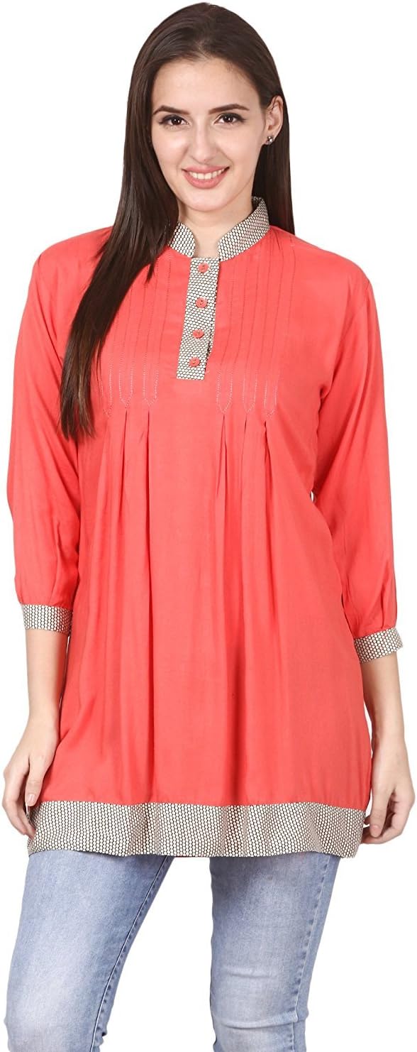 RADANYA Designer Dress Ethnic Straight Short Light Red Kurta Front Casual Short Tunic