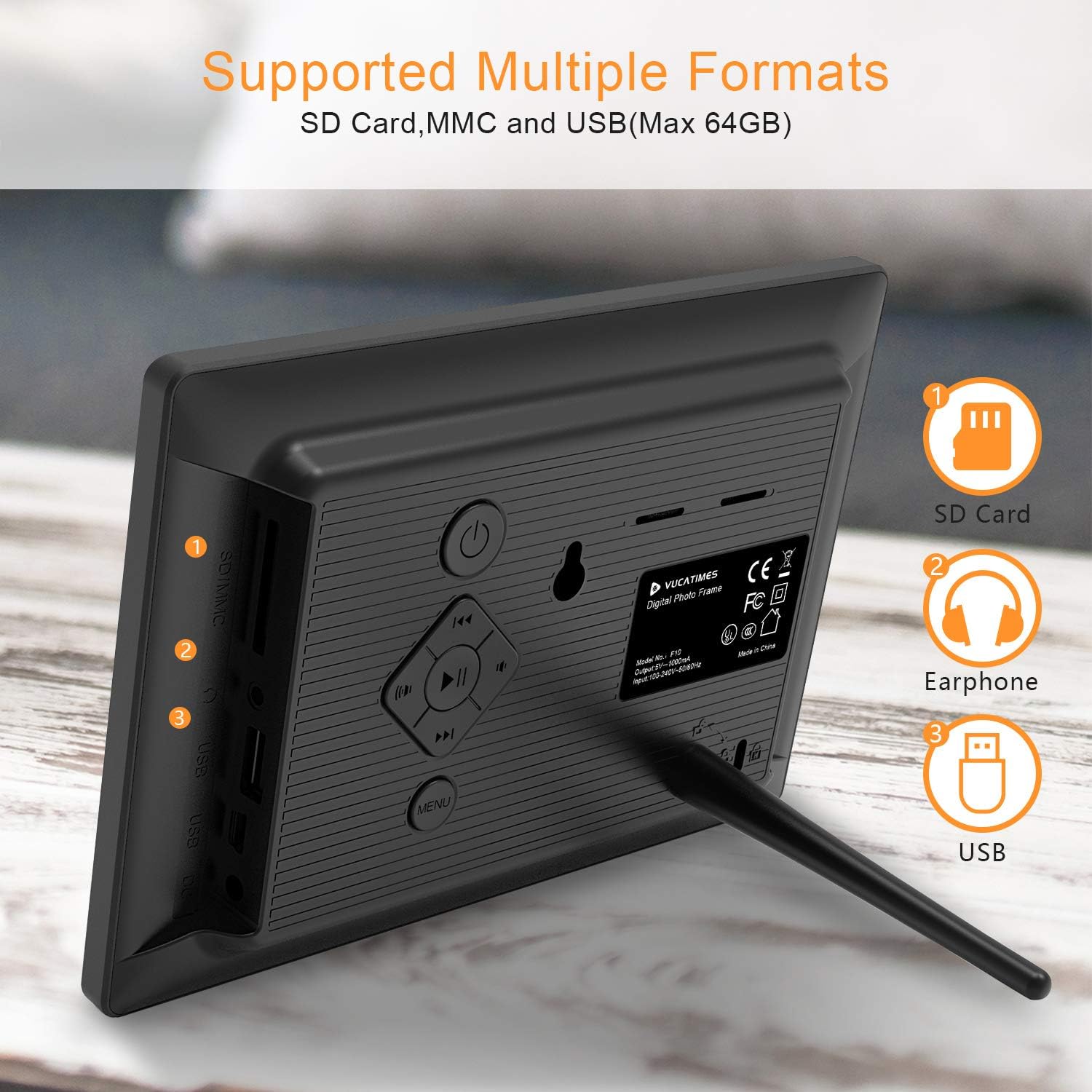 Digital Picture Frame 10.1 Inch Electronic Photo Frames – Vucatimes F10 1280 x 800 HD Display Remote Control Auto Power On and Off Music Video Calendar Support USB SD Card– Black : Electronics