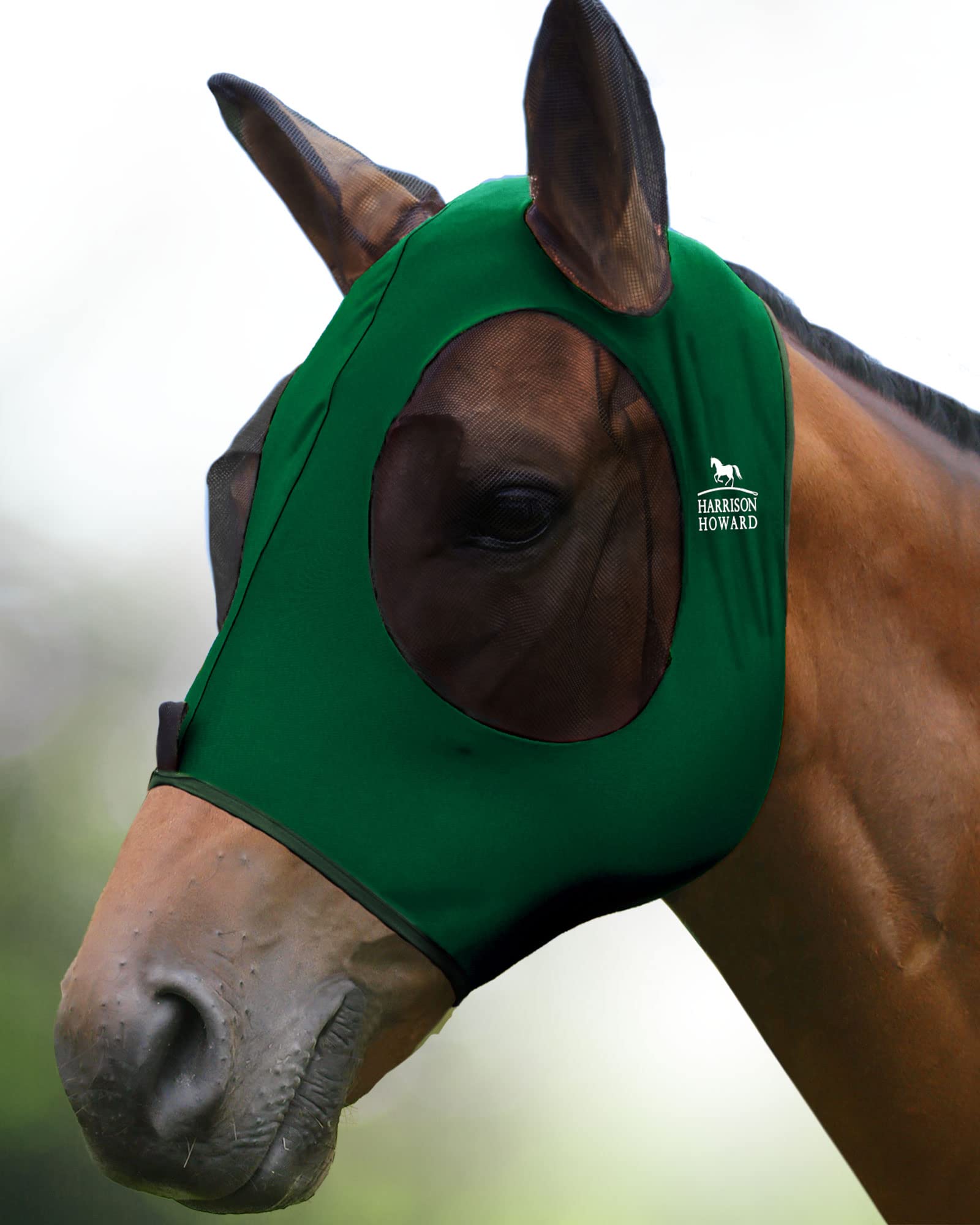 Harrison Howard Super Comfort Stretchy Fly Mask Large Eye Space with UV Protection Soft on Skin with Breathability Deep Green