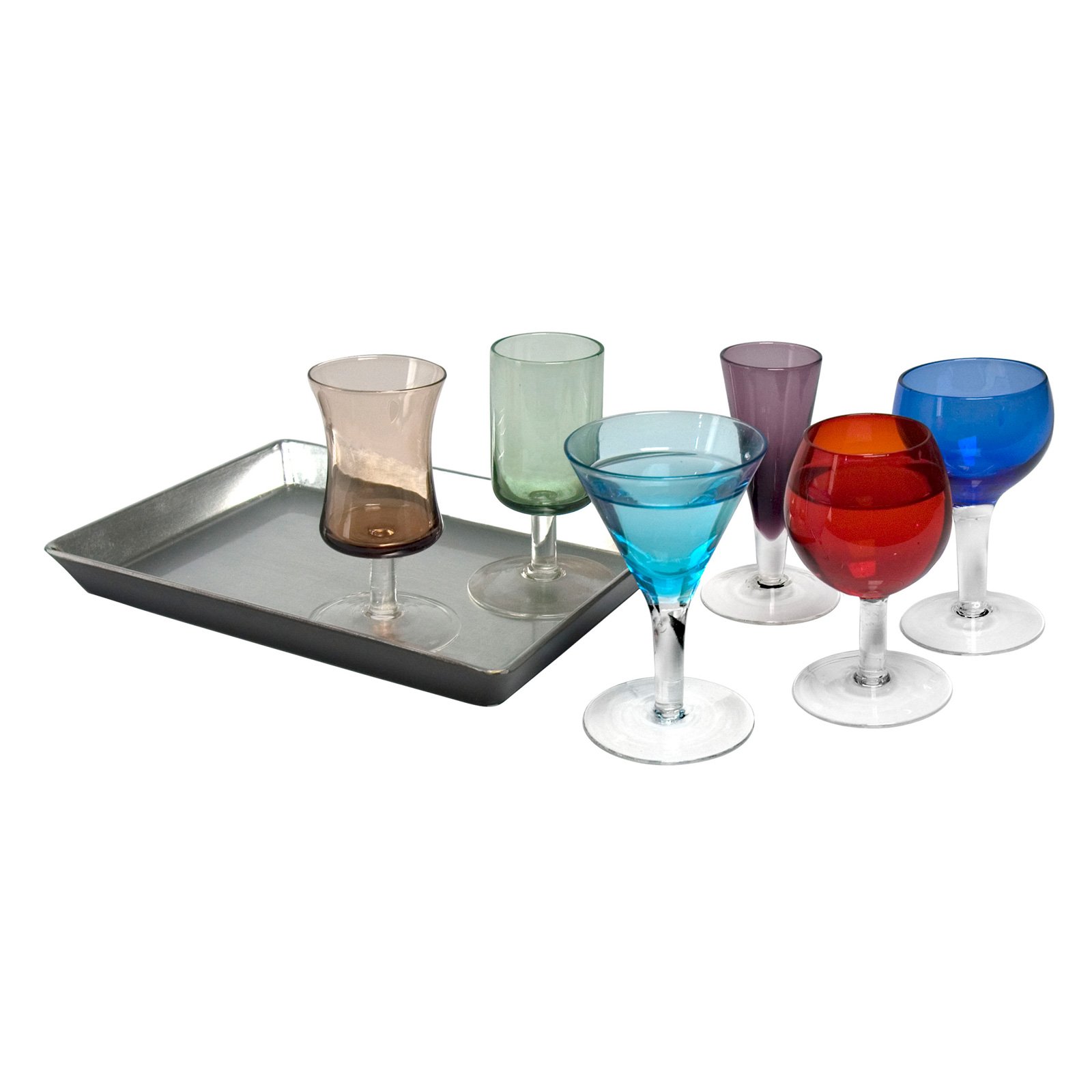 ARTLAND - Short Stem Liqueur Glasses Set - 7 Piece Set of Multi Coloured Drinking Glasses for Wine, Cocktail, Champagne - Gift Boxed Set