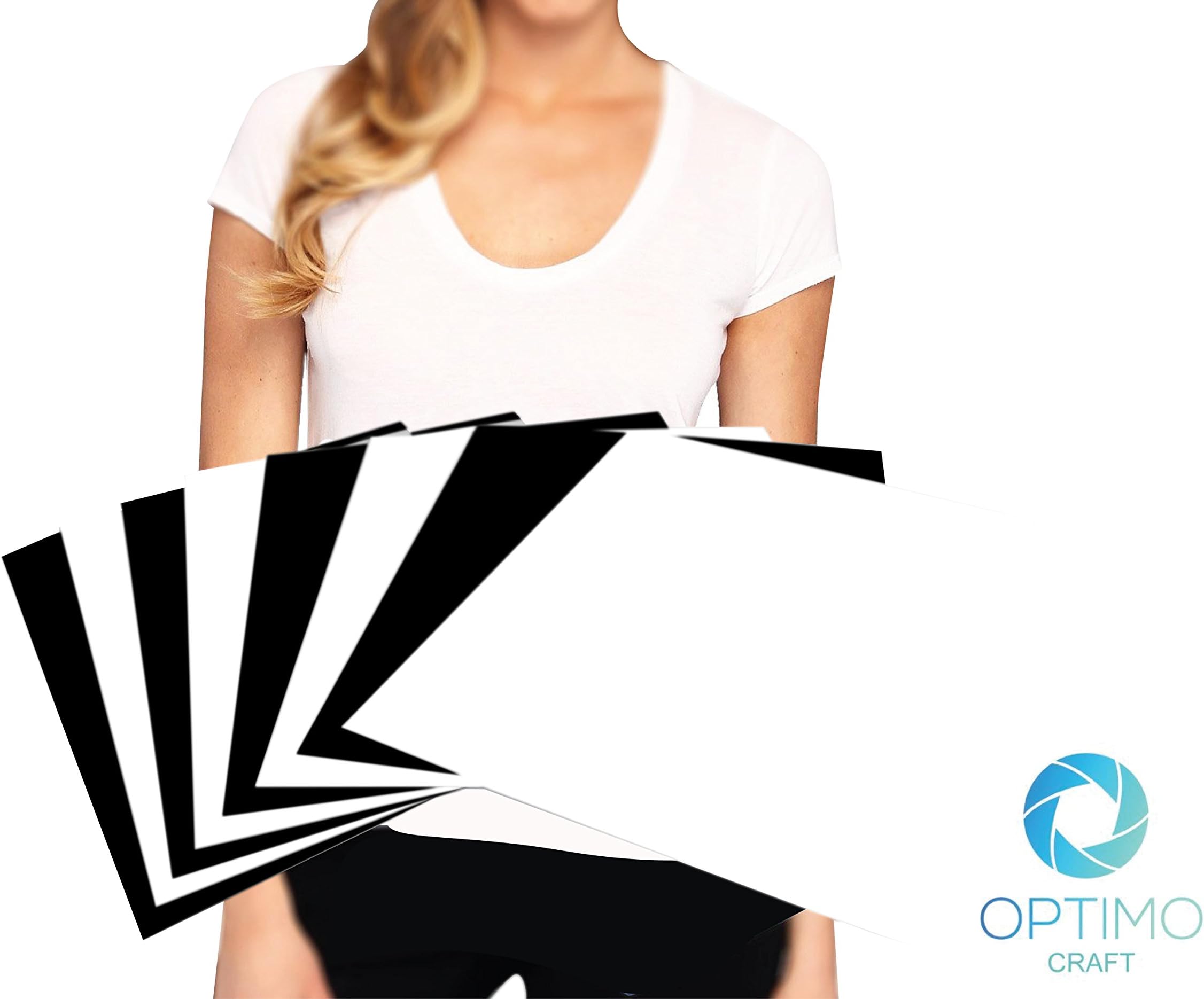 Heat Transfer Vinyl Bundle - Optimo Craft 12 x 10" 8 Sheet Black and White Starter Bundle - HTV - Iron-On