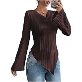 MakeMeChic Women's Long Sleeve Tops Y2k Casual Fall Sweater Off Shoulder Asymmetrical Knit Fitted Shirts