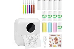 MXiiXM Mini Sticker Printer, Portable Pocket Smart Inkless Thermal Printer with 13 Roll Papers, Bluetooth Mini Printer for Notes, Photos, Stickers, Labels, Receipts (White)