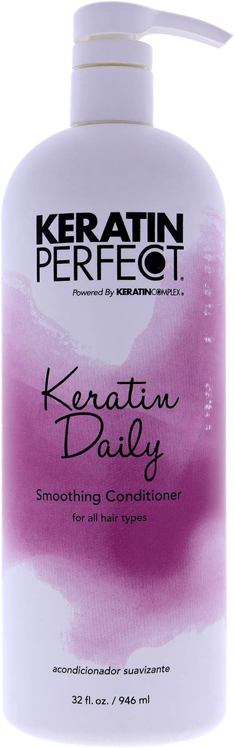 Keratin Perfect - Keratin Daily - Smoothing Conditioner - for All Hair Types - Daily Frizz Control - Reduces Heat Damage - Enhances Body and Shine - Increases Manageability - 32 oz / 946 ml