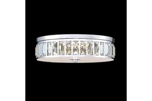 CJY CHENJINYAN LED 25W 3000K/4000K/5000K Farmhouse 12" Crystal Drum Close to Ceiling Light Fixture,Polished Nickel Finish for Living Dining Room Bedroom Kitchen Island Hallway