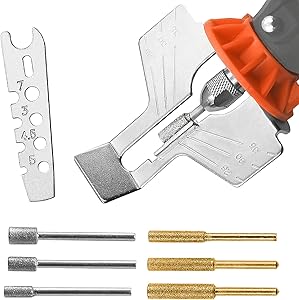 Chainsaw Sharpening Attachment Kit - 8Pcs Chain Saw Blade Teeth Sharpener Set with Angle Guide and Diamond Burr Grinding Stone Files, Drill Power Tool Accessories for Gardening Lawn Mower Chainsaw