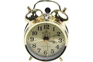 Gold Mechanical Alarm Clock, Manual Wind Up Vintage Metal Desk Clock with Twin Bell Design, Compact Retro for Home Decor and 