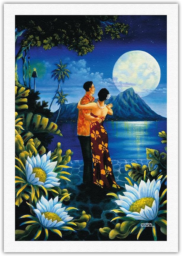 Island Honeymoon Dancing Couple On Waikiki Beach In The Full Moonlight Original Color Painting By Warren Rapozo Hawaiian Art Print Amazon De Kuche Haushalt amazon de
