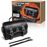 Rogierra 14.9L Motorcycle Fork Tool Bag With 2 Mounting Straps,PU Leather Roll Saddlebag For Front Fork, Handlebar & Sissy Bar Storage,Large Capacity Waterproof Fork Bag(Black, Metal Skull Pattern)