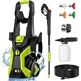 Pressure Washer, Power Washer with 4 Quick-Connect Nozzles, 500ml Foam Cannon, High Pressure Washer for Cars, Decks, Driveways, Home, Patios, Bright Green