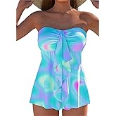 ROSEWE Two Piece Tankini Bathing Suits for Women, Removable Halter Flyaway Swimsuits, Bandeau Top with Briefs