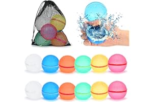 98K Reusable Water Balloons 12Pcs with Mesh Bag, Self Sealing Silicone Ball Latex-Free, No Clean Hassle, Easy to Fill, Summer Toys Water Toy Swimming Pool Beach Park Yard Outdoor Games Party Supplies