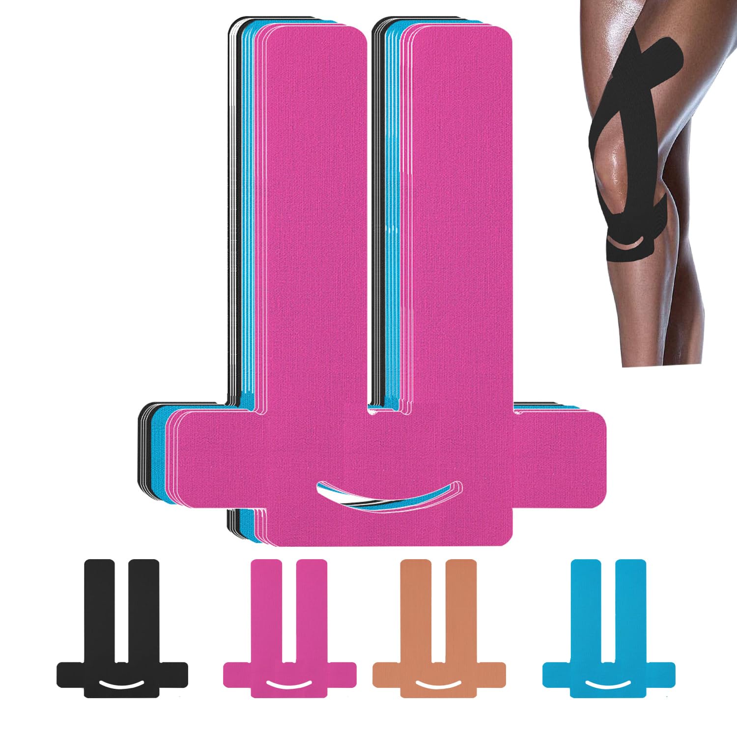 Photo 1 of 12 Count Precut Kinesiology Tape for Knees, Waterproof Knee Tape for Knee Pain Relief Pre Cut, Original Cotton Athletic Tape, Durable Knee Tape for Sports and Long-Lasting Support (Mix)