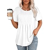 Womens T Shirts Short Sleeve Tops Dressy Casual Blouses Pleated Front Summer Outfits