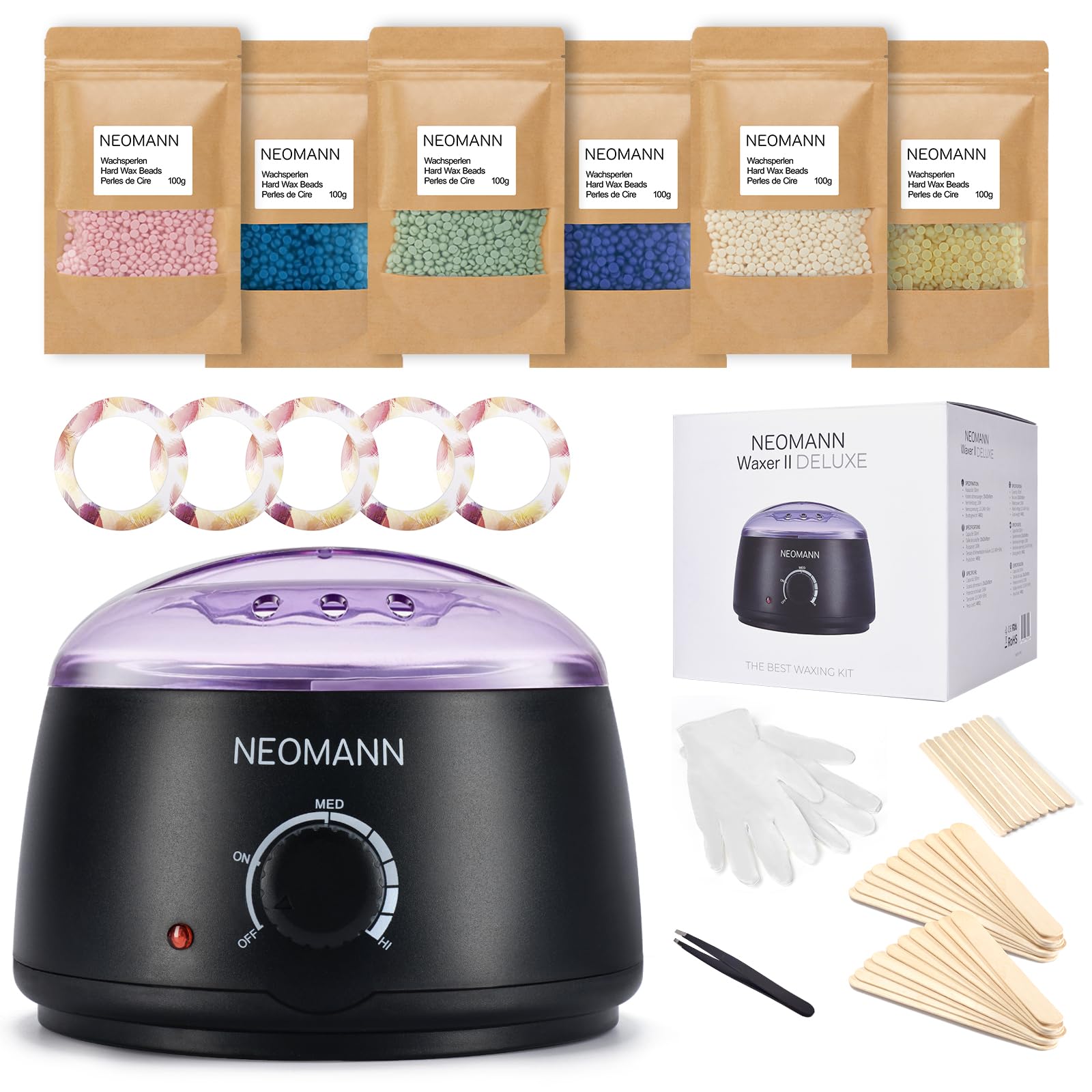 NEOMANN Waxer II Deluxe Kit Hair Removal Wax Warmer | Hot Wax Kit | 600g Beads Wax Machine for Your Body.