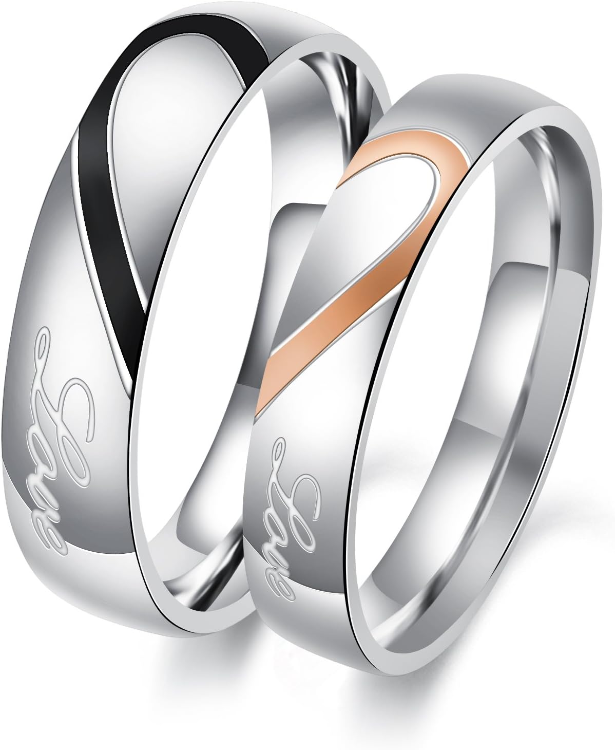 OPK Rings for Couples His and Her Stainless Steel Heart Shape Matching Set Real Love Couples Wedding Band Heart Rings for Couples(A Pair)