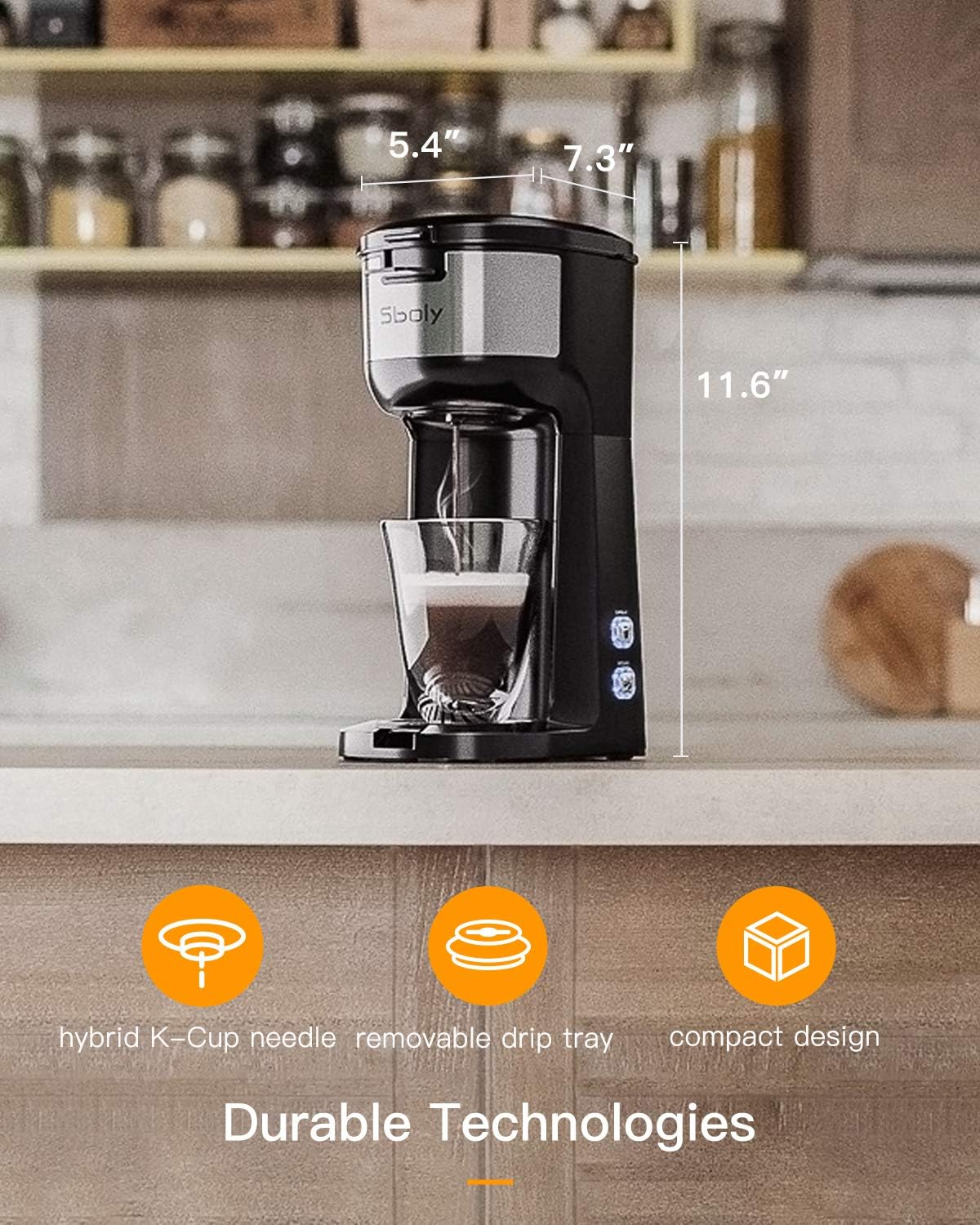 Sboly Single Serve Coffee Maker Brewer for K-Cup Pod & Ground Coffee Thermal Drip Instant Coffee Machine with Self Cleaning Function, Brew Strength Control: Kitchen & Dining