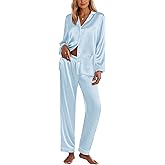 Ekouaer Silk Pajamas for Women Classic Button Down Satin Pajama Sets Long Sleeve Lounge Set