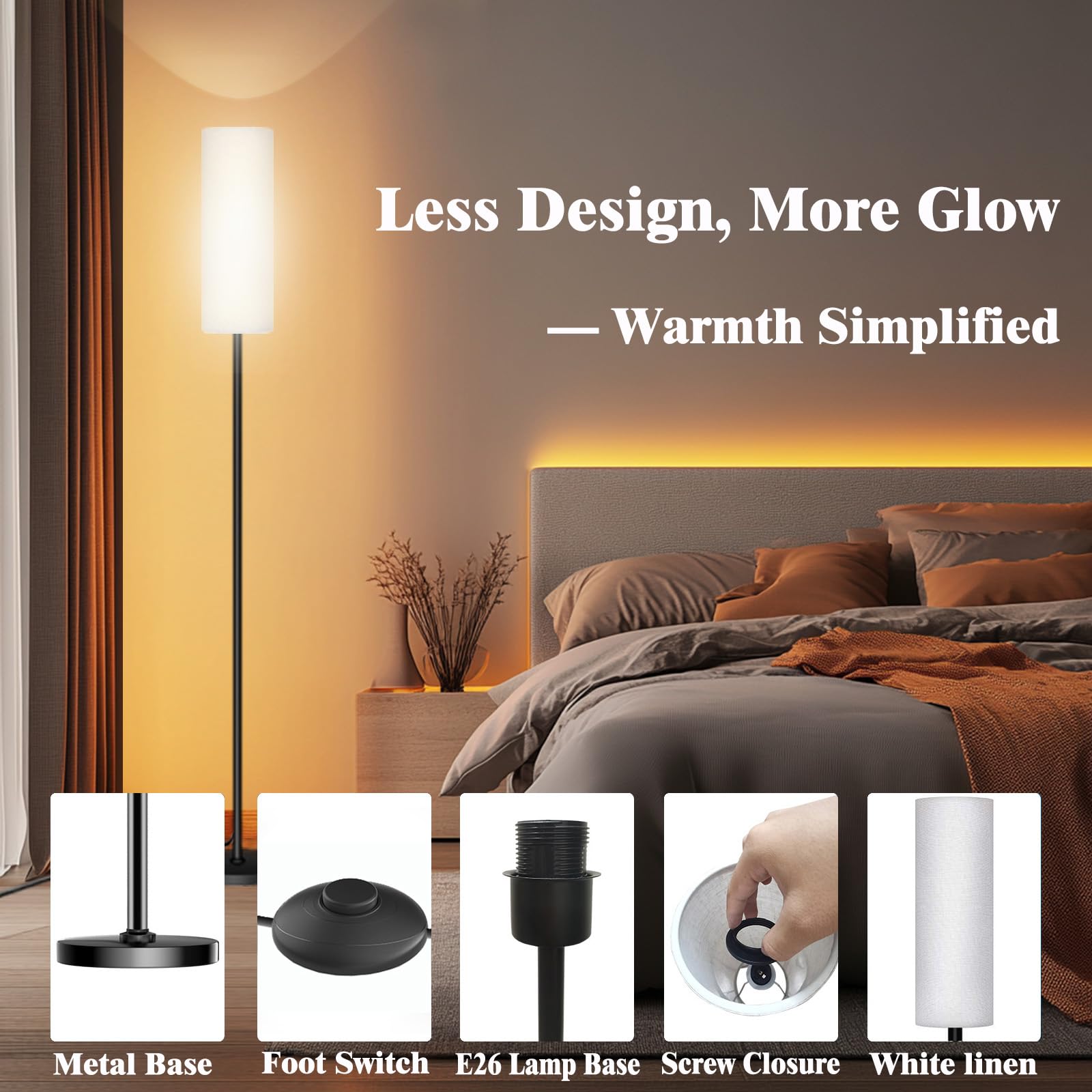 Smart LED Floor Lamp with APP Control & RGB Colors - Dimmable Standing Lamp for Living Room, Bedroom, Gaming - Remote, Timer, 9W Bulb Included, 67