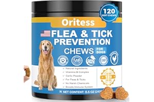 ORITESS Flea and Tick Prevention for Dogs, 120 Soft Chews Natural Dog Flea and Tick Chewables Oral Flea Supplement for Dogs, Puppy Flea Support - All Breeds & Ages - Chicken Flavor