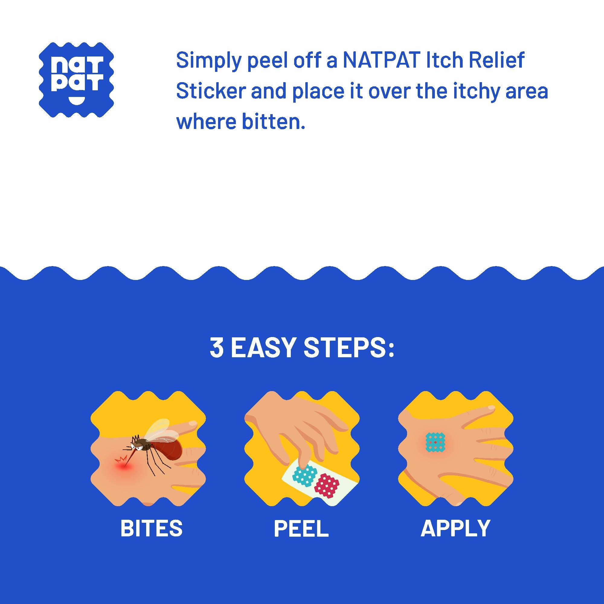 NATPAT Magic Patch Itch Relief Stickers - Insect Bite Patch for Mosquitos, Ticks, Midges, Sandflies, and Bed Bug Bites - Buzzpatch - 32 Count