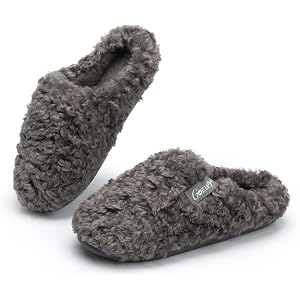 GOEWY Women’s Fuzzy Plush Curly Slippers, Cozy Memory Foam House Shoes | Soft Faux Fur Lightweight Slip-on Slippers with Non-