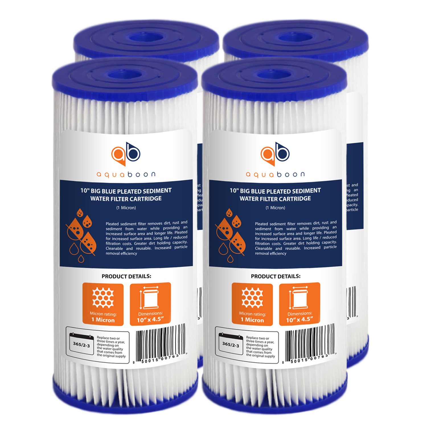 4PACK Of 1 Micron Big Blue 10" x 4.5" Pleated Washable Sediment Water