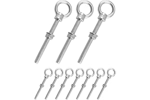 QWORK Threaded Eyebolts, 10 Pack 3/8" X 4" M10 Marine Grade Long Stainless Steel Shoulder Eye Bolt