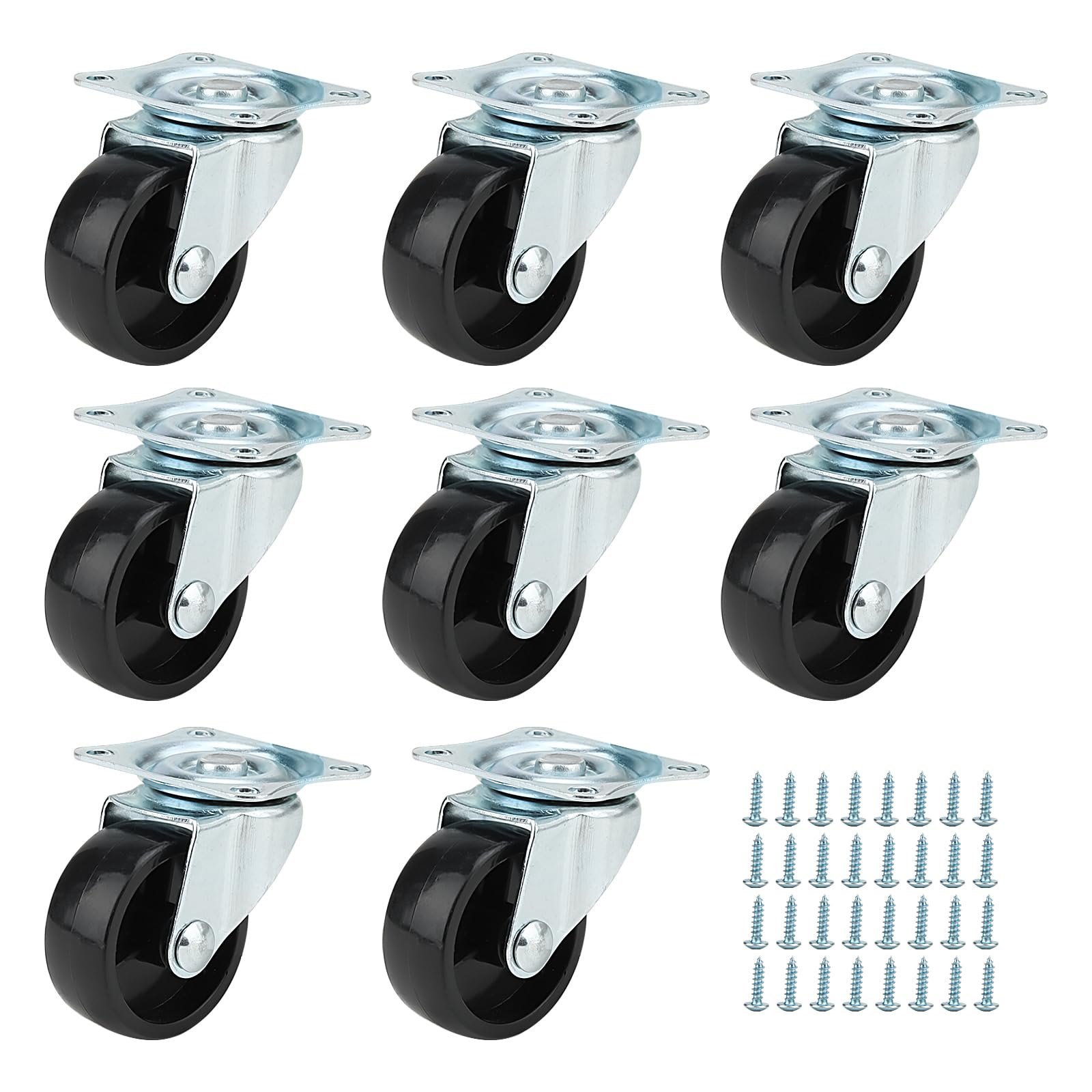 JAPCHET 8 PCS 40mm Swivel Castors, Up To 160KG Furniture Wheels, Castor Trolley Wheels for Chairs, Tables, Carts