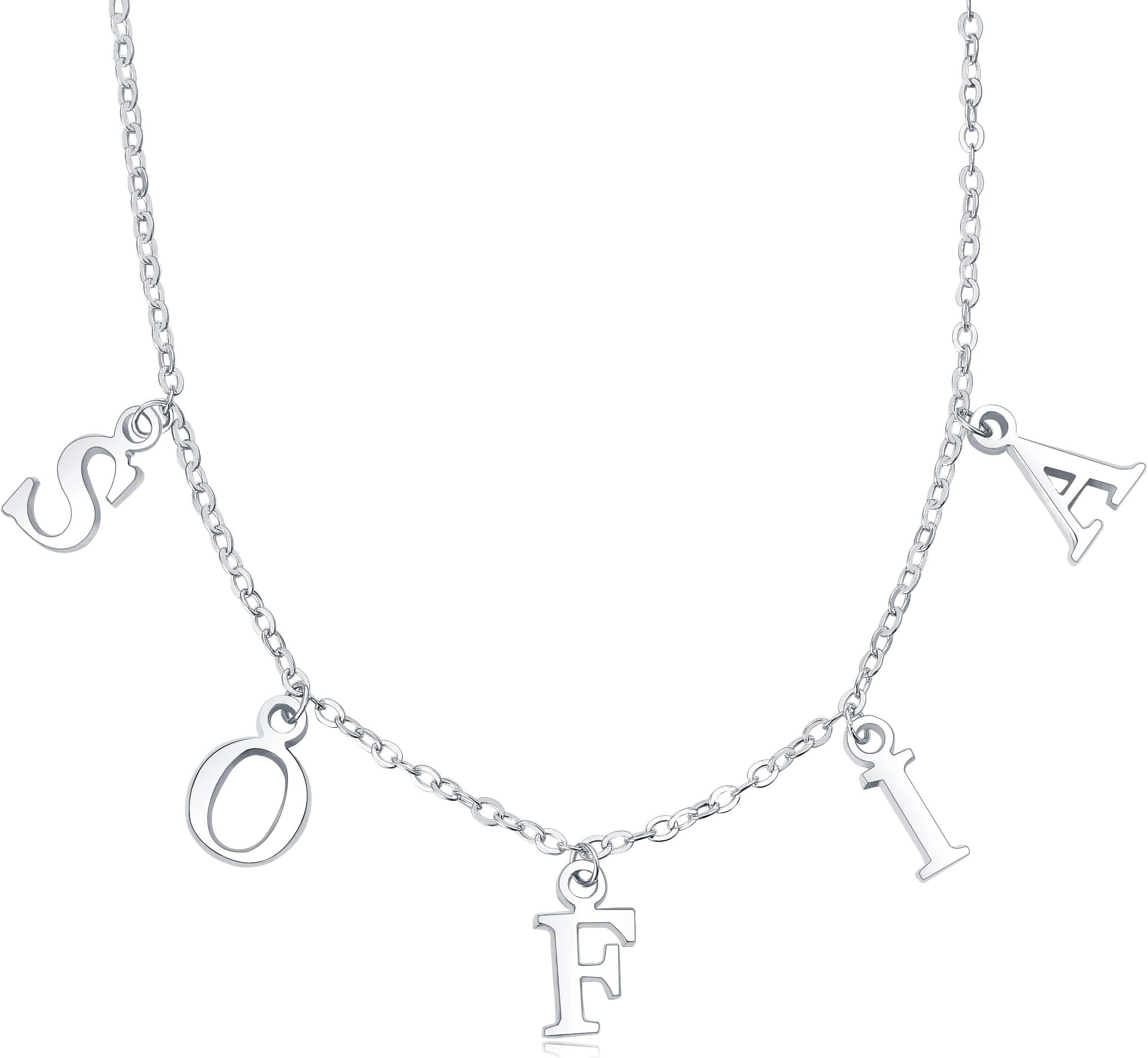 Personalized Dangle Name Choker Necklace Custom Made Initial Alphabet Pendant Necklace with Hanging Name