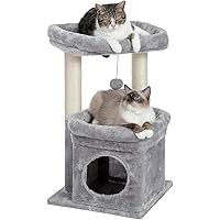 PAWZ Road Cat Tree, Multi-Level Cat Tower with Sisal-Covered Scratching Post, Cozy Cat Condo Soft Cat Perch and Plush Pompom 
