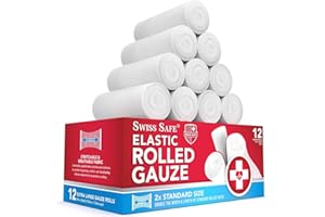 Swiss Safe Long Elastic Stretch Gauze Rolls, 4 Inch x 8 Yards, (6 Pack)