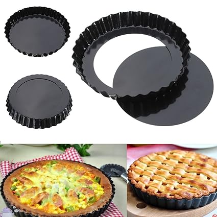 Bulfyss Bakeware Pie Dish Tart Pan With Removable Bottom,Carbon Steel,20 cm,Black