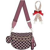 Bum Bags for Women Checkered Crossbody Bag Large Nylon Belt Purse Fanny Packs, Bonus with a Extra Strap
