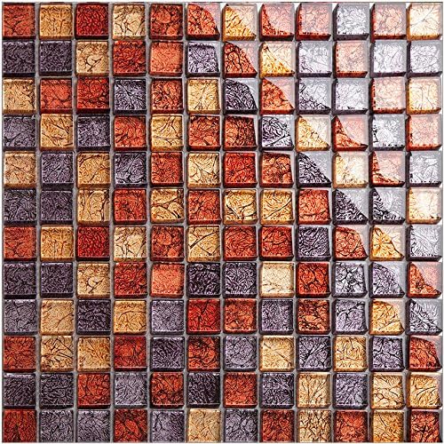 New Design Purple Red foils Glass Mesh-mounted Mosaic Tile Sheet for Kitchen Backsplash Bathroom Wall and Swimming Pool 12 In. X 12 In. LSJB03 (11PCS 11sq.ft/pack)