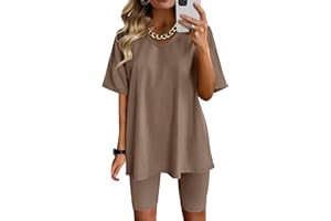 AGSEEM Two Piece Outfits For Women Summer V Neck T-Shirt Tops Biker Shorts Workout Sports Tracksuit