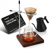 WOPQAPET Pour Over Coffee Stand, Walnut Wood &amp; Stainless Steel | 360&deg; Adjustable Coffee Dripper Station Compatible with V60 &amp; Chemex, Premium Walnut Base (Stand Only)