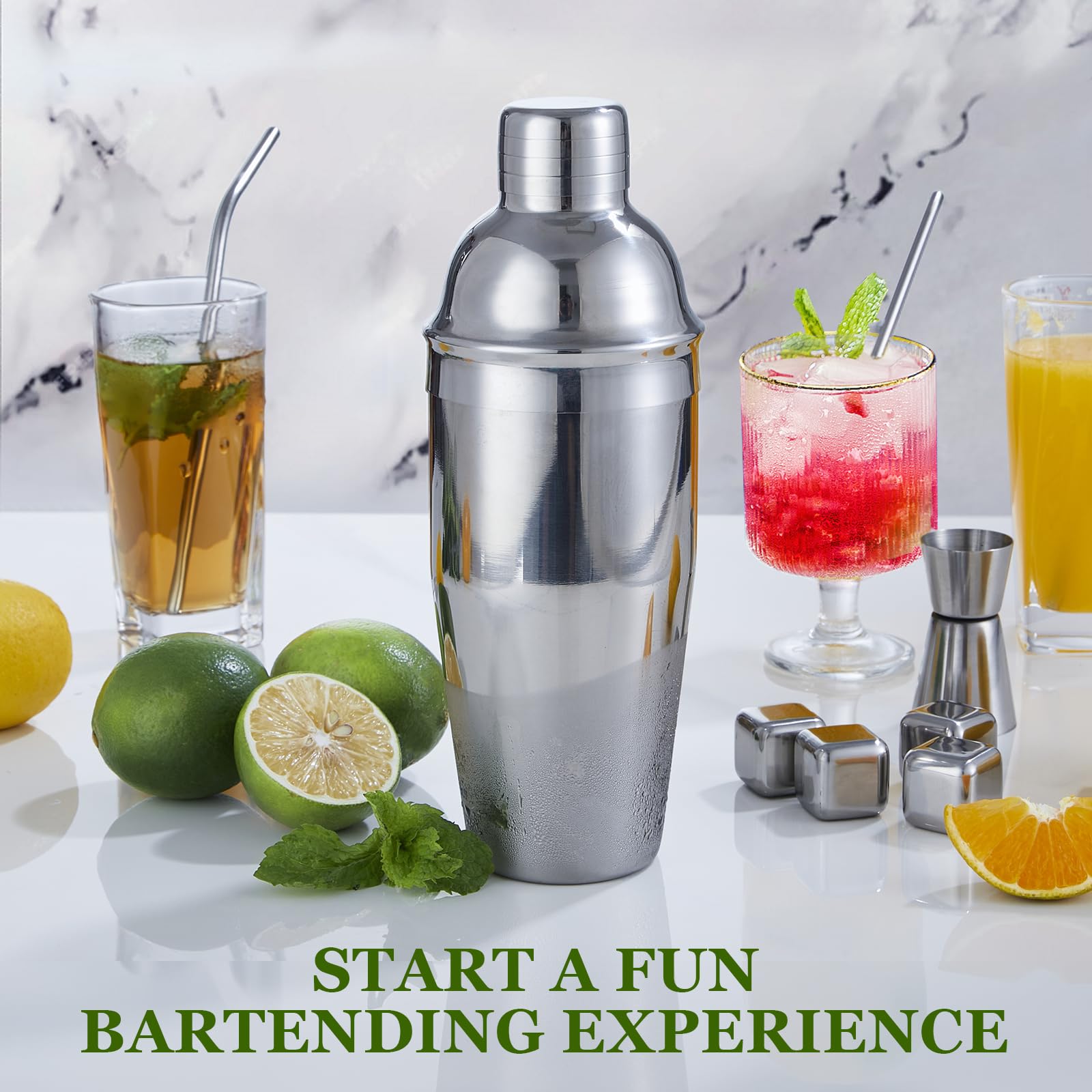 Cocktail Shaker Set, 23-Piece Stainless Steel Bartender Kit with Acrylic Stand & Cocktail Recipes Booklet, Professional Bar Tools for Drink Mixing, Home, Bar, Party (Include 4 Whiskey Stones) - Image 4