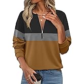 TICTICMISS Womens Sweatshirts Half Zip Fleece Pullover Tops Color Block Quarter Zipper Hoodies Fall Winter Clothes