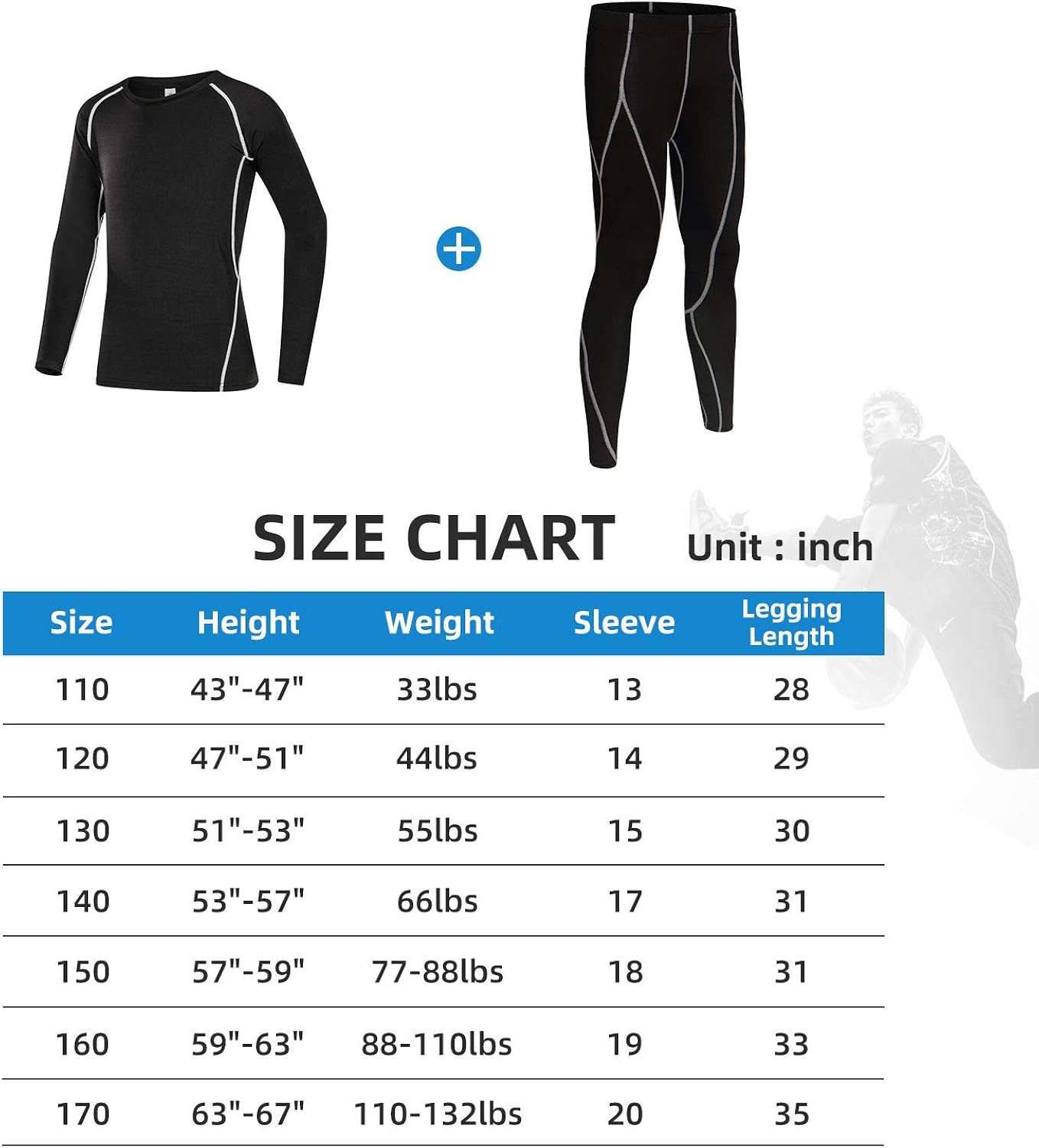 Tesuwel 2/3/4 Pcs Boys Girls Base Layer Athletic Compression Leggings and Shirts Thermal Underwear Set Running Pants Tights: Clothing