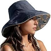 Women's Wide Brim Sun Hats UV Protection - Reversible Bucket Hat Foldable Beach Hat with Chin Strap Summer Hat for Travel