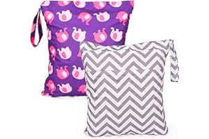 eaxin 2pcs Cloth Diaper Wet Dry Bags Waterproof Reusable with Two Zippered Pockets Stroller Travel Beach Pool Daycare Soiled Baby Item Yoga Gym Bag for Swimsuits or Wet Clothes(11.8" x 13.7")