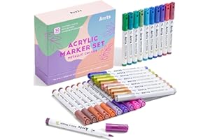 Arrtx Metallic Acrylic Paint Marker 30 Colors, 1-6mm Flexible Nylon Brush Tip Waterproof, Fast Dry, Paint Pens for Rock Paint