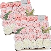 50pcs Artificial Flowers Foam Roses Real Looking Shades of Pink Combo Set Fake Roses with Stems for DIY Wedding Bouquets Brid