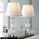 Glass Table Lamps Set of 2, Modern Dimmable Beside Lamps for Living Room | 3-Way Dimmable Touch Control, USB A+C Charging Ports, 2 Dimmable LED Bulbs, Elegant Silver Glass Sphere Design